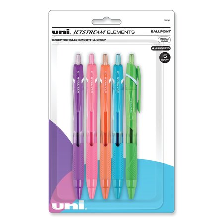 UNIBALL Jetstream Elements Ballpoint Pen, Retractable, Medium 1 mm, Assorted Ink and Barrel Colors, 5PK 70138